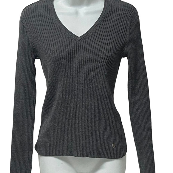 Calvin Klein Ribbed V-Neck pullover sweater Dark Gray M excellent vintage - Picture 2 of 7